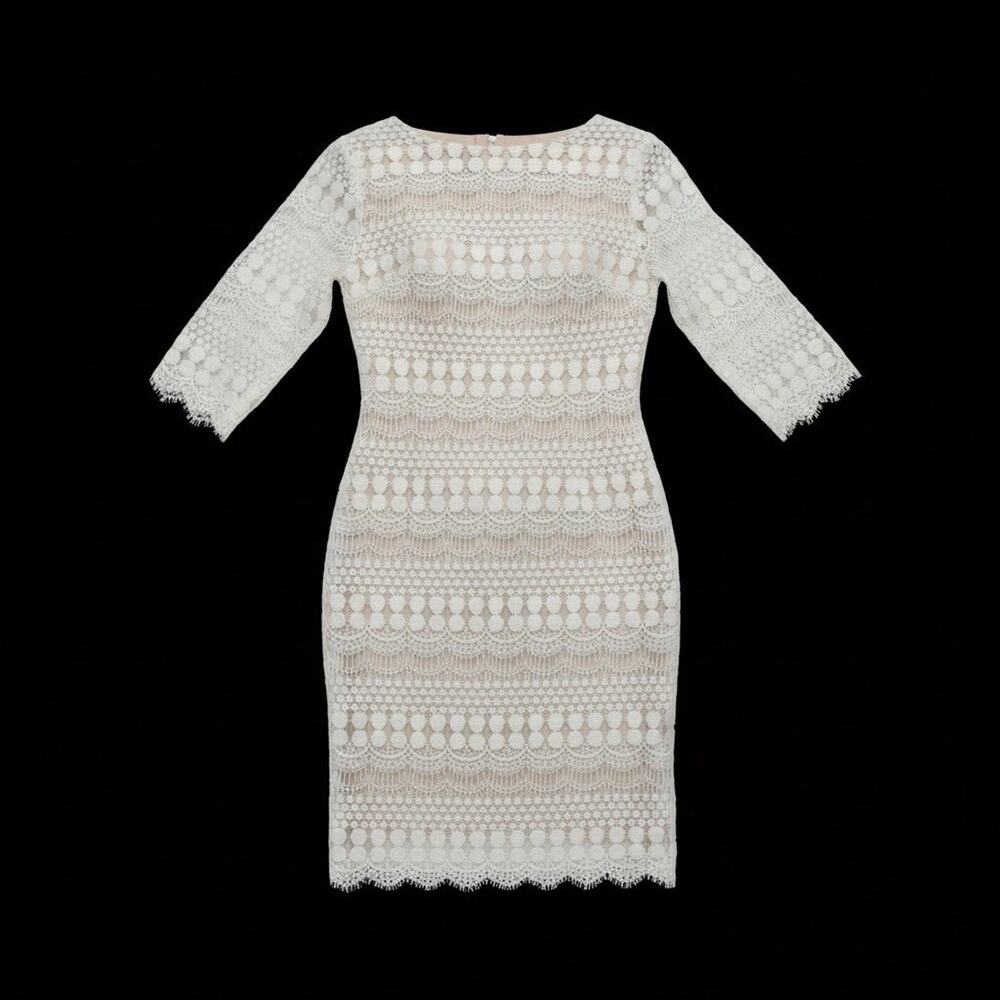 Jessica Howard Open Knit Crochet Sweater Dress W14, Ivory Boho Cottagecore Indie